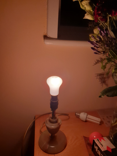 EKCO 60W mushroom bulb lit up 
Showing the difference of 60W brightness 


