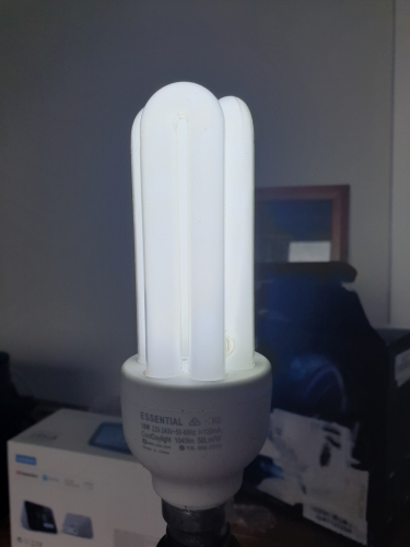Philips Essential 18w Cool Daylight CFL 
Here is the CFL lit up

