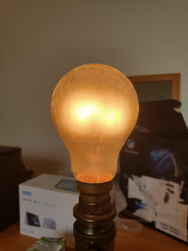GEC Rough Service 60W incandescent bulb 
Got it from car boot sale for free 

It has seen quite a low use seeing how the blackening isnt heavy 
