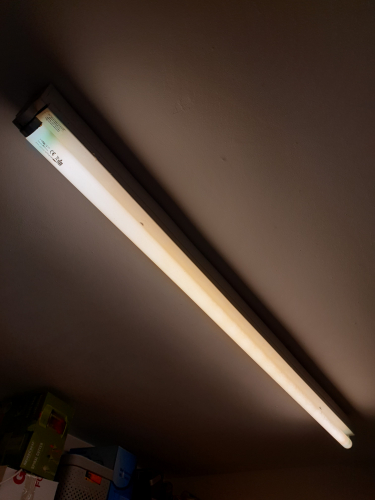 T12 Brite Source 65W tube in the Tamlite 58W 5ft fixture 
Installed it in winter 2019 and been in use since I wanted to retire it's original GE 58W tube 

Says 835 but colour looks nowhere near Triphosphor standards and also even a proper halophosphor tube looks more vibrant than this 
