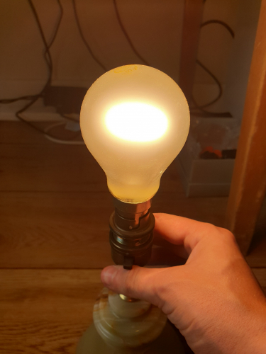 Philips 100W GLS incandescent bulb made at start of 90s lit up
Here it is lit up
