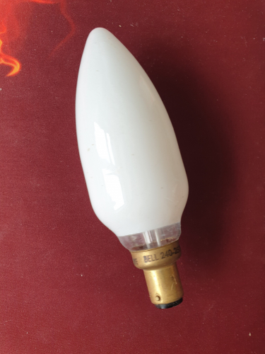 BELL (Wimbledon made) 40W opal B15 bulb
Always prefer the larger pointy design of candle bulbs 

