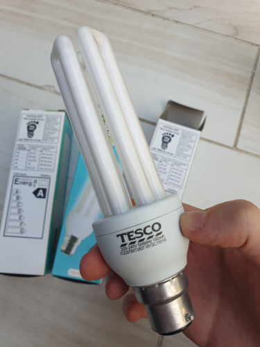 Tesco 20W stick CFLs 
Got these 3 from car boot sale 

These were made during my late childhood 
