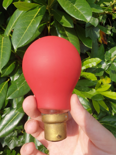 Unknown red coloured GLS incandescent bulb
Have no idea who made this bulb as I dont see any info on it 


But it is vintage that's for sure
