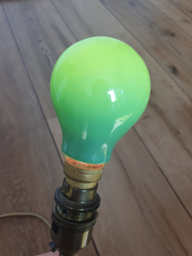 Pila green coloured 25W GLS incandescent bulb 
From Saturday car boot sale 

Look at how a gradient effect arises when lit up 
