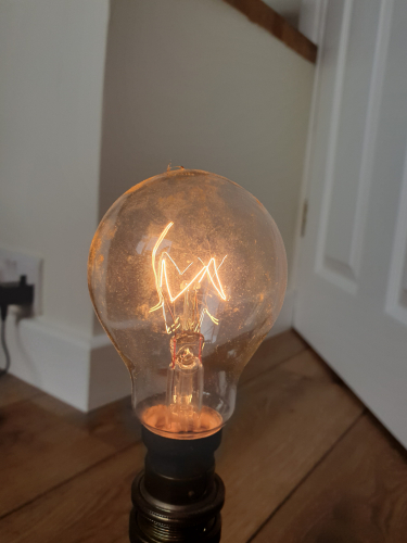 Philips rough service 25W GLS incandescent 
Obviously with this zig zag filament structure 

From todays car boot sale 
