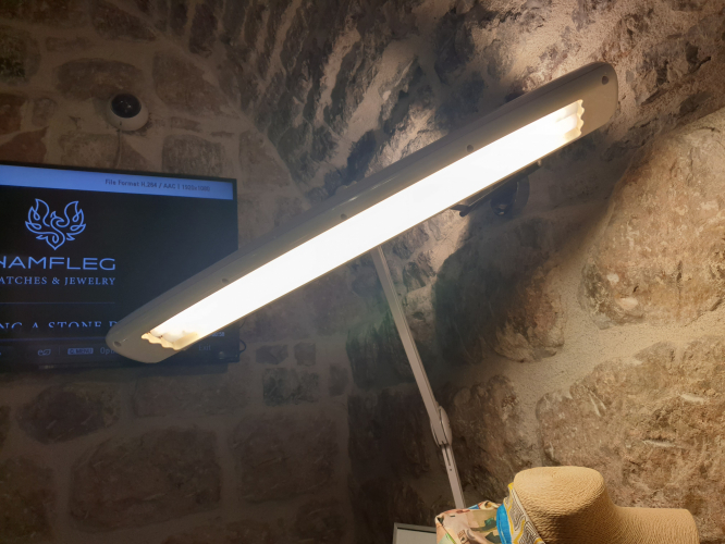 Fluorescent desk light 
At a jewellery shop in Kotor, Montenegro

I only went in purely to see this T8 fluorescent tube desklight  
