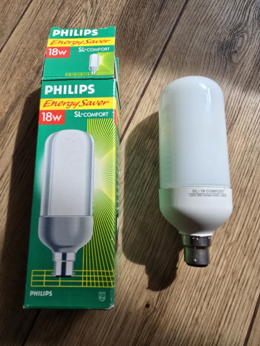 Philips SL*Comfort 18W CFL
From yesterday car boot sale 
