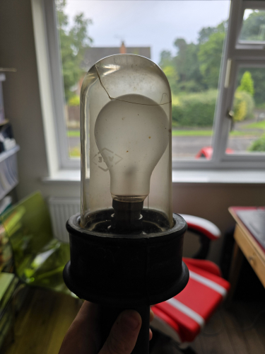 ACE branded torchlight 
Here's another pic showing the clear view of the bulb as the belljar is half frosted half clear to point out
