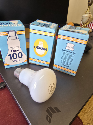 OSRAM 100W Filta Lite mushroom bulbs
Again from Ebay 

And my first working set of the Filta Lite range as the 40W one I found back in 2013 turned out to be EOL 
