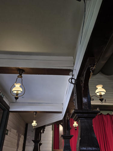 Wall and ceiling oil lantern style lights
At the saloon bar of Sioux City theme park
