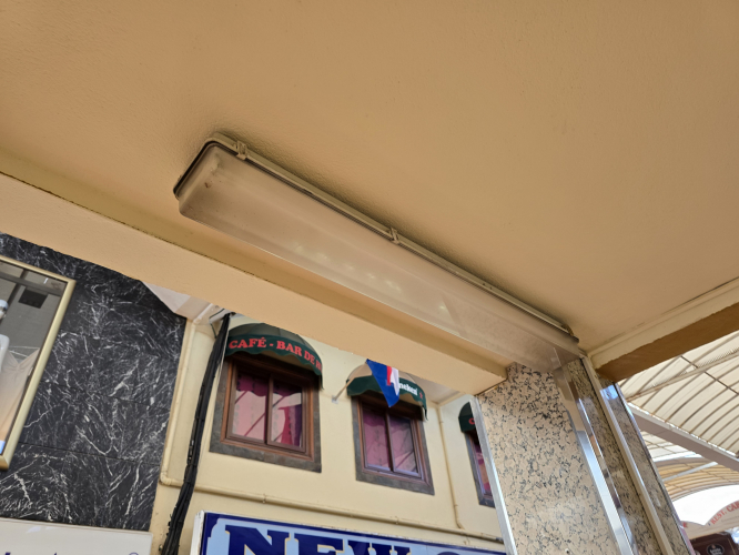 Classic looking fluorescent fixture in Cita shopping centre, Maspalomas, Gran Canaria 
Has a Thorny look to it 
