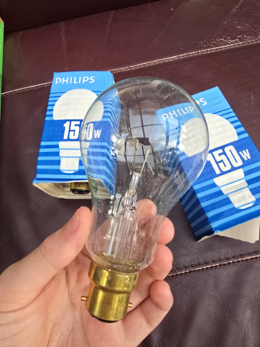 2x Philips 150W clear GLS incandescent bulbs
Came with pristine packaging and are manufactured in 1983 
