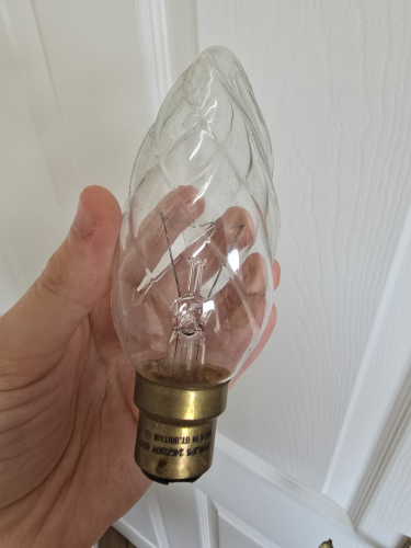 Philips 60W twisted clear candle bulb
From today's car boot sale 
