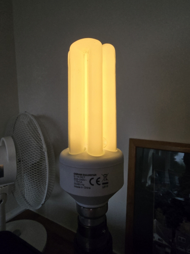 OSRAM Duluxstar 21W CFL lit up 
Here it is lit up

The design is not exactly my favourite but still important as part of CFL preservation now that LEDs have taken over

Made in China 
