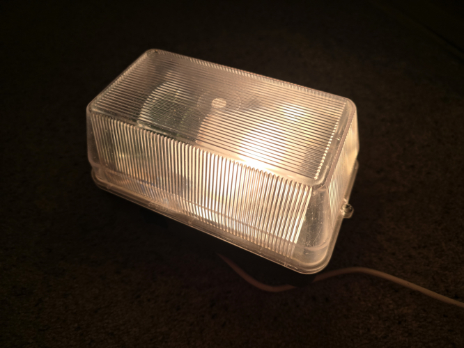 Incandescent bulkhead with built in switch lit up
Here it is lit up


