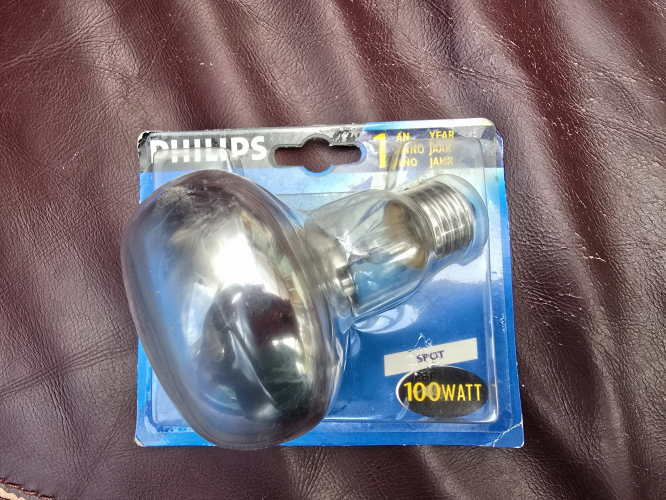 Philips Spot 100W reflector bulb
From car boot sale 
