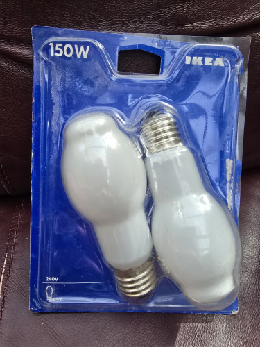 IKEA 150W Halogen BT shaped opal bulbs 
From car boot sale last weekend 

Obviously made by Philips or OSRAM 
