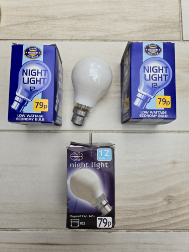Wilko 12W Nightlight GLS incandescent bulbs 
Got 3x of these Wilko 12W GLS incandescent bulbs for nightlight application/use

