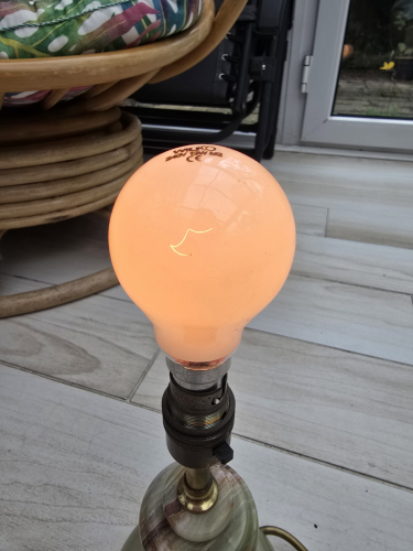 Wilko 12W GLS incandescent bulb (slightly transparent)
This one is from the packaging with the photographic design 
