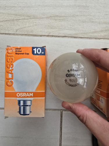 OSRAM 10W incandescent GLS bulb 
Got only one which is sadly EOL as the other one is indeed a Wilko branded 12W GLS incandescent nightlight bulb in the OSRAM packaging 
