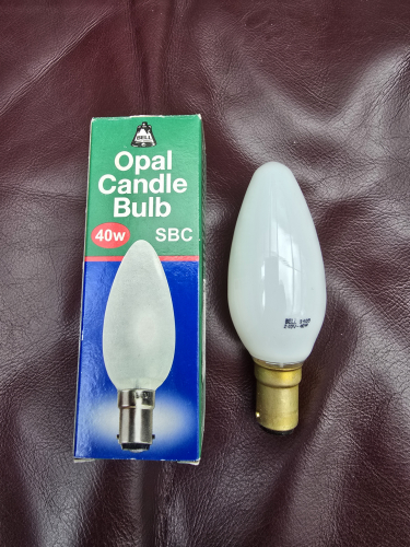 BELL 40w SBC opal candle 
This one has the brass base - is it Chinese made? 
