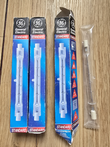 GE 500W linear halogen tubes
Got 3x of these from car boot sale 
