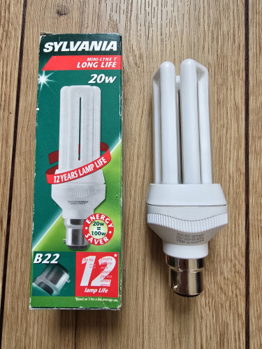 Sylvania Mini Lynx T 20W CFL
From car boot sale today 

This is UK made

