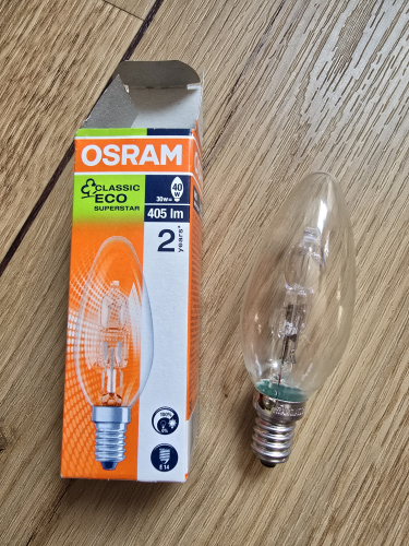 Osram Classic Eco superstar 30w candle halogen bulb
Got this from car boot sale and that would be made in my late childhood 
