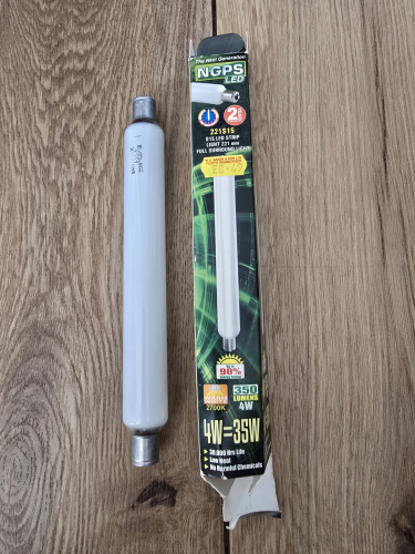GE opal 30w incandescent tube
From car boot sale 

I was expecting it to be an LED retrofit but turns out to be not the case
