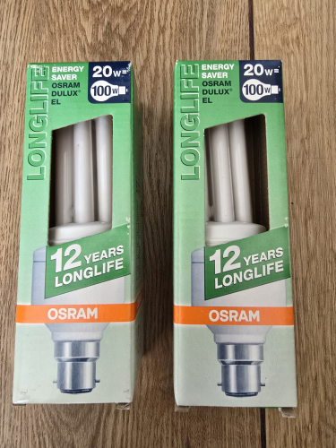 OSRAM Dulux EL 20W CFLs
Got 2x of these at car boot sale 
