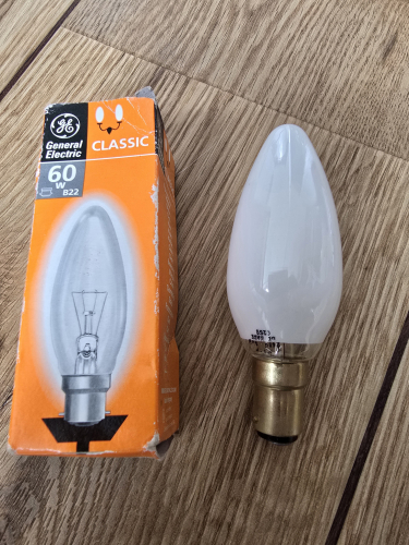 A BELL? 60W opal candle bulb
From car boot sale today 

Came in a GE Hungarian packaging but the bulb itself looks to be a BELL or Crompton UK made one 
