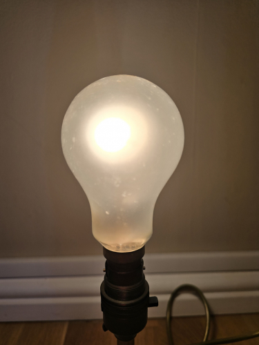 Crompton 150W GLS incandescent bulb lit up
Here it is lit up
