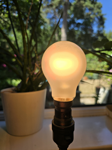 Ring 60W GLS pearl incandescent bulb lit up
Got it from the car boot sale today - no packaging 

Has a ballotini fuse 
