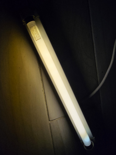 Cryselco 8W warm white tube lit up
It glows with a strong pink tint IRL 
