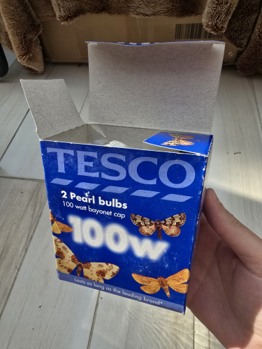 Moth Design Tesco 100W GLS incandescent 
Pearl fumed silica GLS incandescent 
