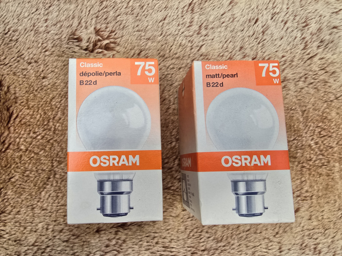 OSRAM 75w GLS incandescent 
Today's car boot sale find 

They are in those sealed cardboard boxes 
