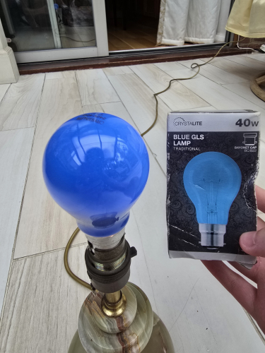 Crystelite 40W blue GLS
Obviously thought it would have been lacquer transparent blue but no it wasn't but still cool to have 

From Sunday car boot sale 
