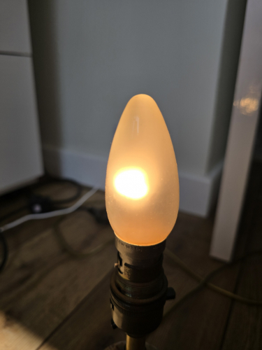 Maxim 40W pearl acid etch candle bulb
Got it from the car boot sale on Sunday

I'll be cautious since these (got more than one copy) are unfused 
