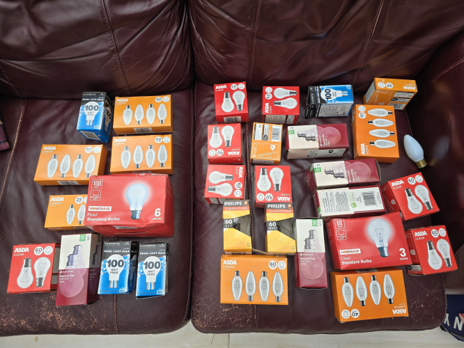 Supermarket branded incandescents 
With an exception of the Philips GLS clear ones, an OSRAM brass base candle 25W and this Lumiens brand/name for the 100W pearl GLS 

Only 100W supermarket branded one is the Homebase pearl 6 pack
