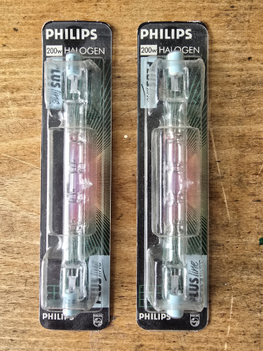 Philips 200W Plus line halogen linear lamps
Got these 2 at the car boot sale
