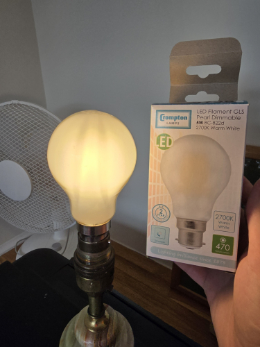 Crompton 5W LED filament GLS pearl/coated
Got 2x of these at the car boot sale
