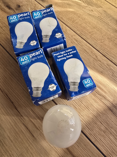 Poundland 40W pearl GLS incandescent 
From the car boot sale in Thatcham 

I thought these were Ring brand but seeing how the packaging is very much similar, it may as well be Ring manufactured! 

These do have twin wire fuses which is decent 
