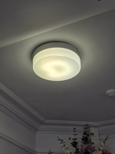 28W drum fixture at corridor of dental clinic 
Dunno the make but it is 28W 2D 
