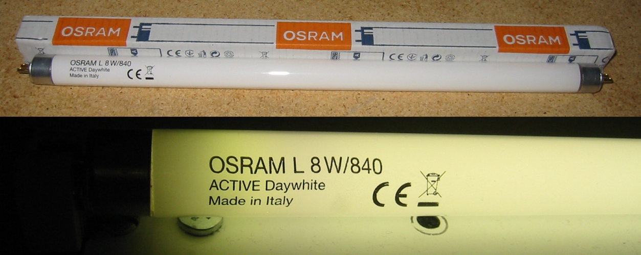 Osram 8W T5
Osram L 8W/840, a high-cri color 840 lamp.  In the U.S. at least, triphosphor miniature T5 lamps are uncommon, except in 3000K.
