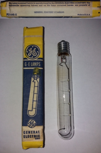 GE tubular filament lamp for 250v
An odd lamp as it is American but it is 250v rated. Probably for imported appliances.
