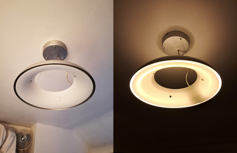 Philips 60w T5 Circular fluorescent fitting - installed
I purchased this fitting a few weeks ago on Ebay and have now decided to install it in my bedroom, replacing a plain ceiling rose fitting with a Philips SL lamp, installed roughly 7 years ago now - and what an improvement! Considering this was manufactured in 2008, its design really hasn't aged.
