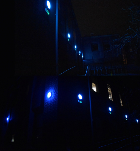 Another picture of the blue 2D installation
Here are some pictures from further away, as can be seen the installation is quite large! I really love the night atmosphere created by these. I might take more night photos in the next week, for example there is a lovely large HPS installation near these also worth photographing.
