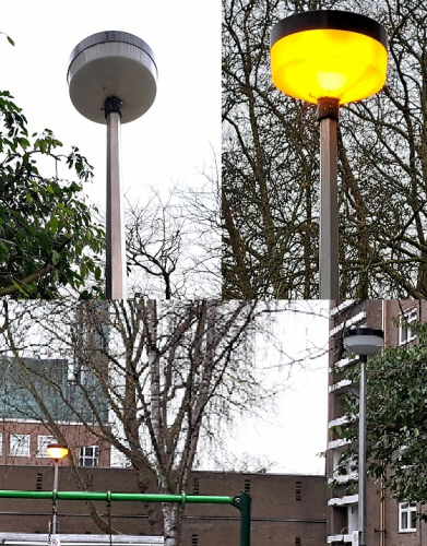 Phosco P178 (SON) lanterns
Absolutely fantastic to see some of these "in the wild" as it were, considering that 99% of Cambridge's P178s were wiped out in 2020-2023, mainly mercury and SOX variants. These appeared to run SON-E lamps (they were a sort of peachy orange colour, not the SOX shade of orange my camera makes them appear) and seem like slightly later models (second or third generation perhaps).
