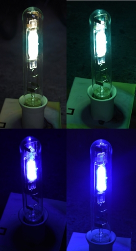 Osram Powerstar HQI-T Blue metal halide lamp - lit
This is quite a rare lamp nowadays. I would love to find some other colours of these halide lamps!
